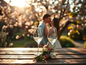 Para w średnim wieku świętująca rocznicę ślubu przy romantycznej kolacji z winem i prezentem w blasku świec.