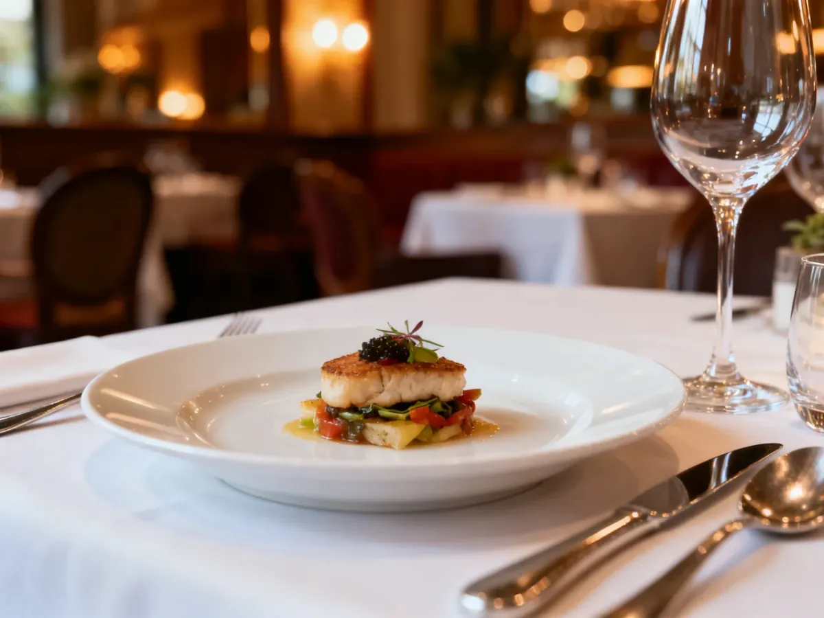 Elegancko nakryty stół z wykwintną przystawką podczas profesjonalnej degustacji menu weselnego w restauracji.