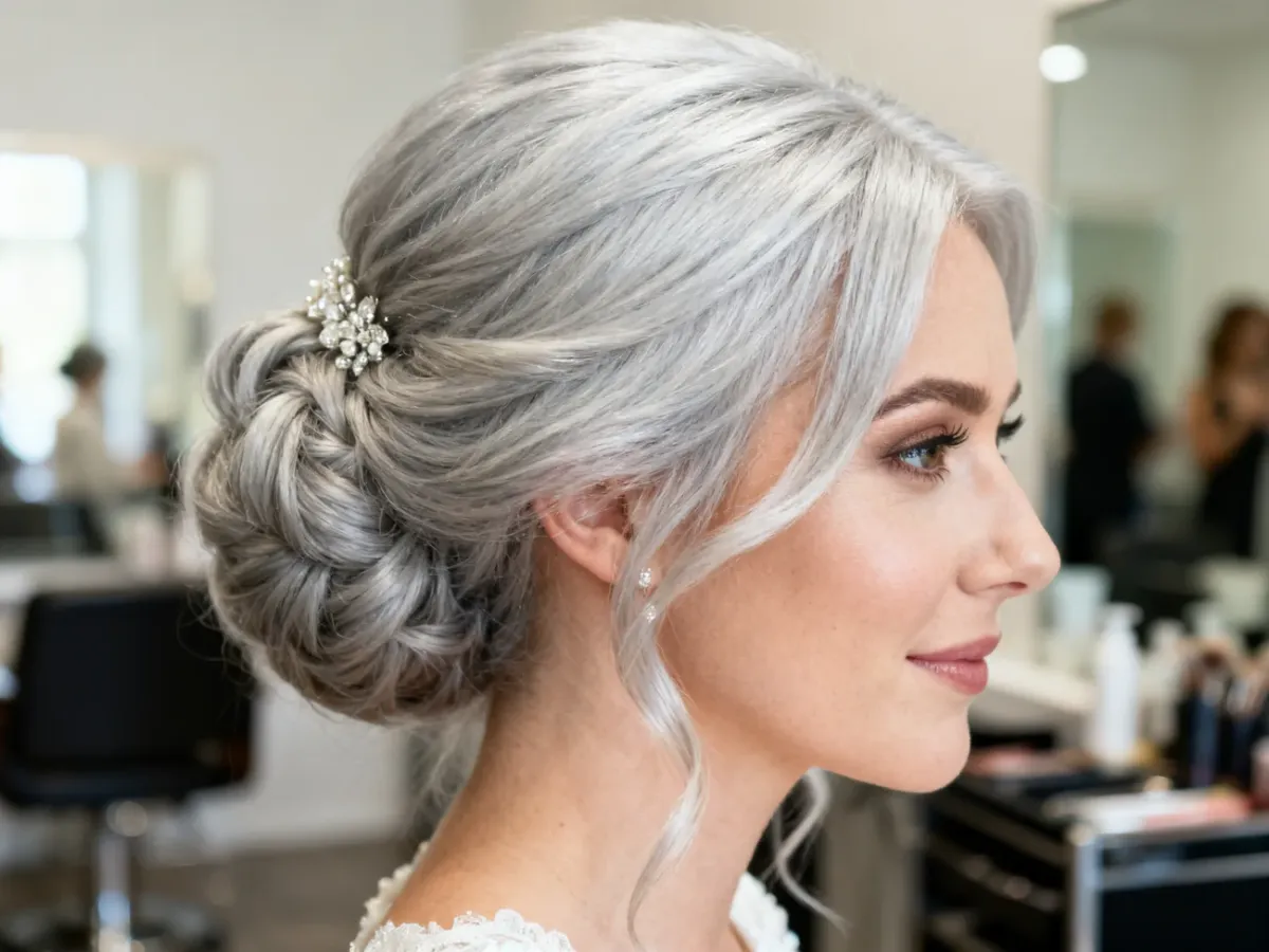 Zadbane siwe włosy o naturalnym odcieniu i eleganckim połysku