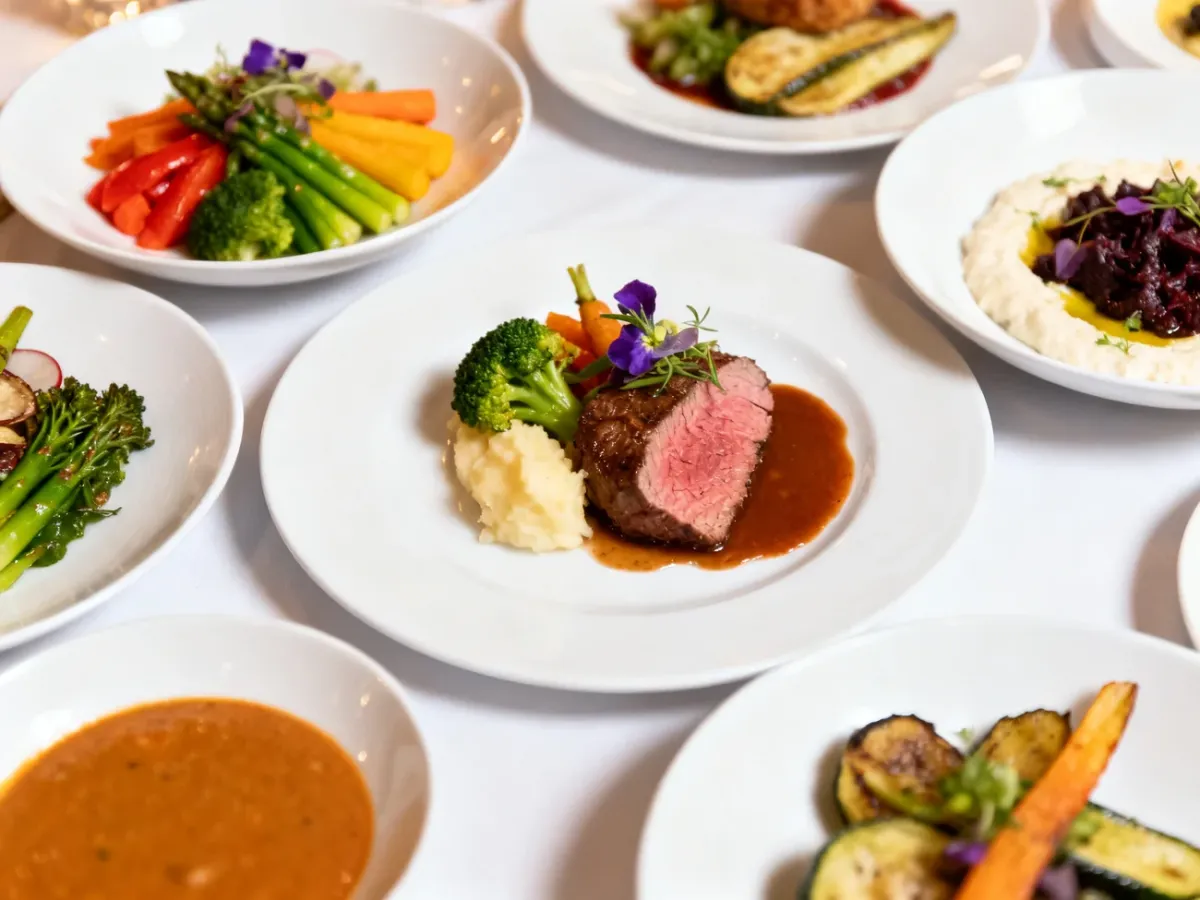 Różnorodne dania przygotowane do degustacji menu weselnego