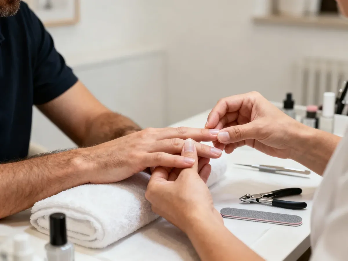 Męski manicure wykonywany w profesjonalnym salonie